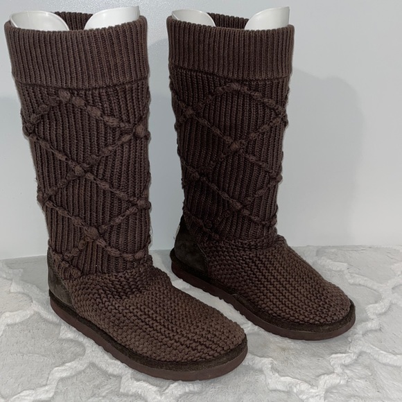 UGG Shoes - UGG Brown Argyle Knit Tall Sweater Boots